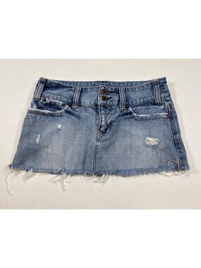 Vintage American Eagle Distressed Raw Hem Denim Mini Skirt Size 2 (ii496)